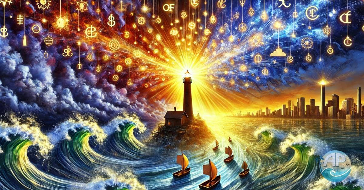 The Power of Branding: Building a Business That Attracts Leads," depicted with a lighthouse guiding customer ships through a stormy sea toward calm waters, symbolizing trust, connection, and brand leadership.