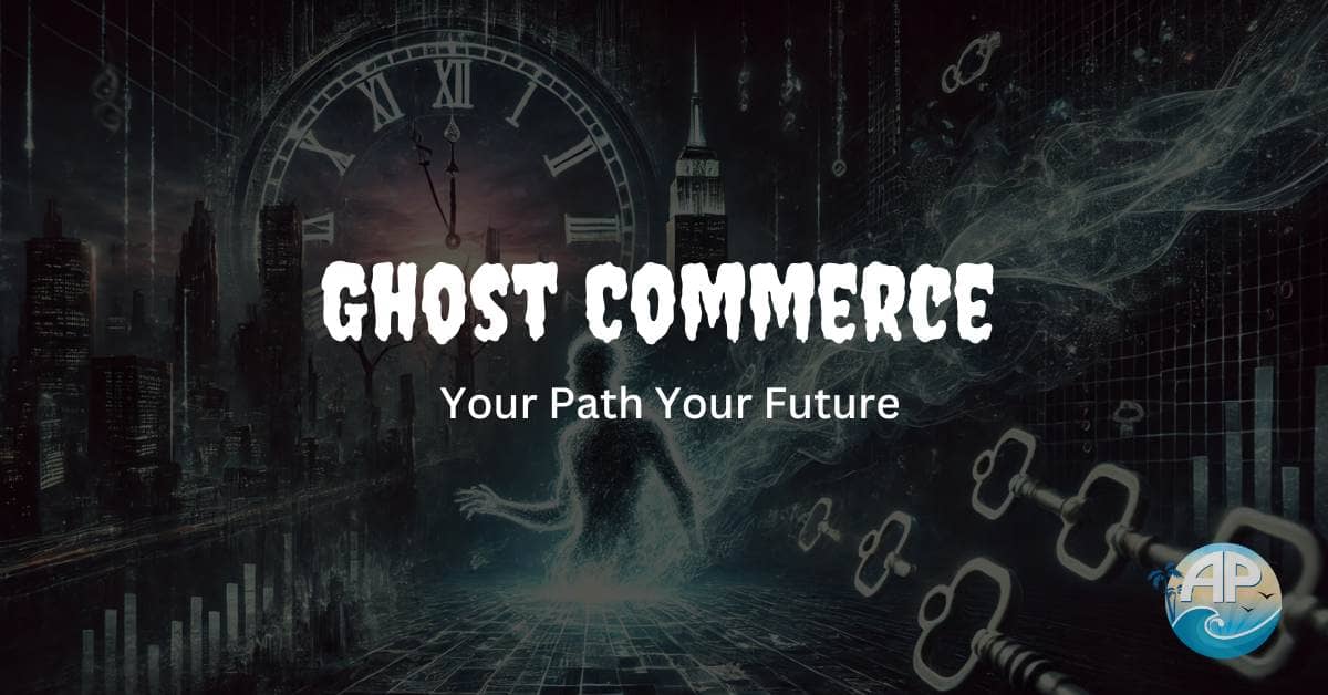 A shadowy figure emerges from a shattered clock face in a futuristic neon-lit cyber-metropolis, symbolizing escape from time-bound constraints. Glowing holographic interfaces and spectral streams of digital energy represent the limitless opportunities of Unlock Ghost Commerce.